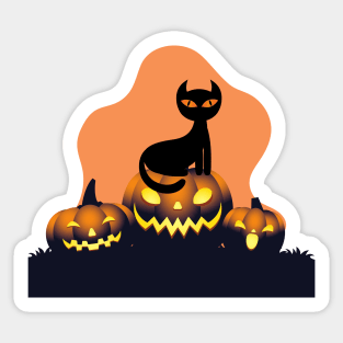 Halloween Spooky Pumpkins Black Cat and Happy Fall Season Autumn Vibes Happy Halloween Sticker